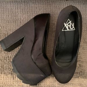 NWOT YRU Niite Platform Black Satin Heels FINAL PRICE DROP